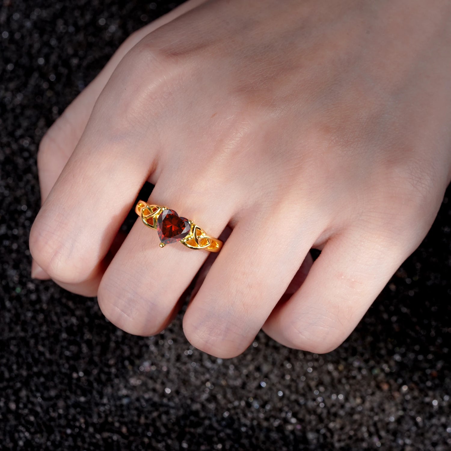 Heart Cut Garnet Celtic Knot Engagement Ring