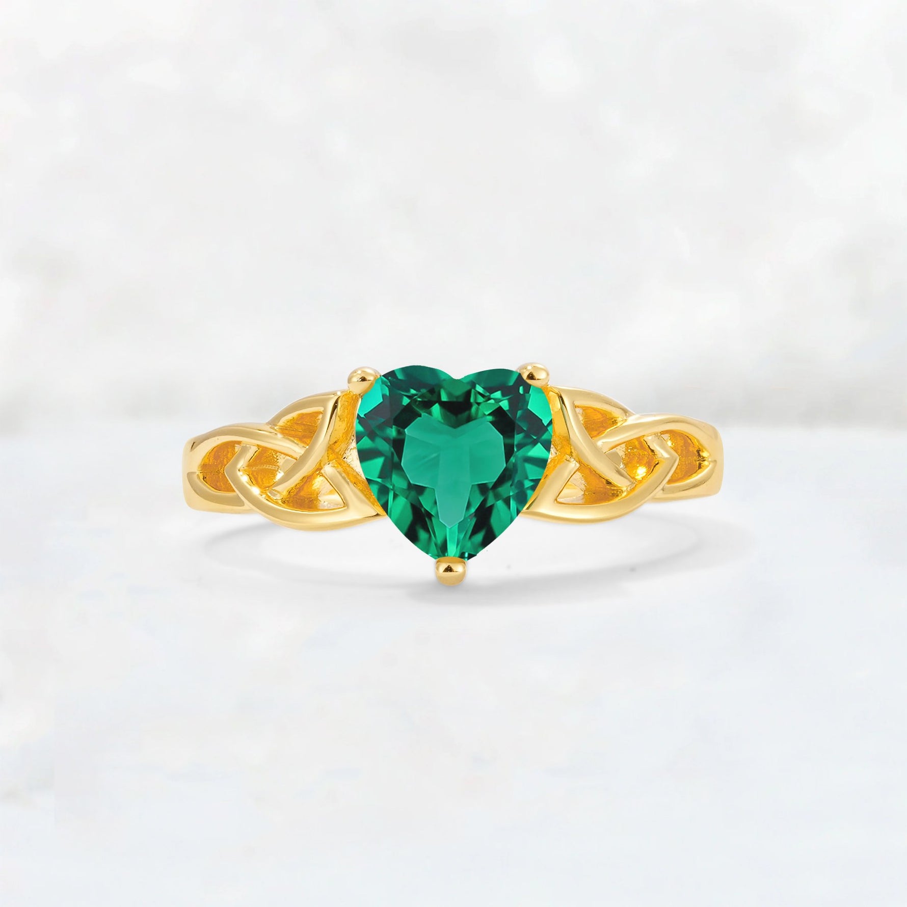 Heart Cut Emerald Celtic Knot Engagement Ring - Additional view