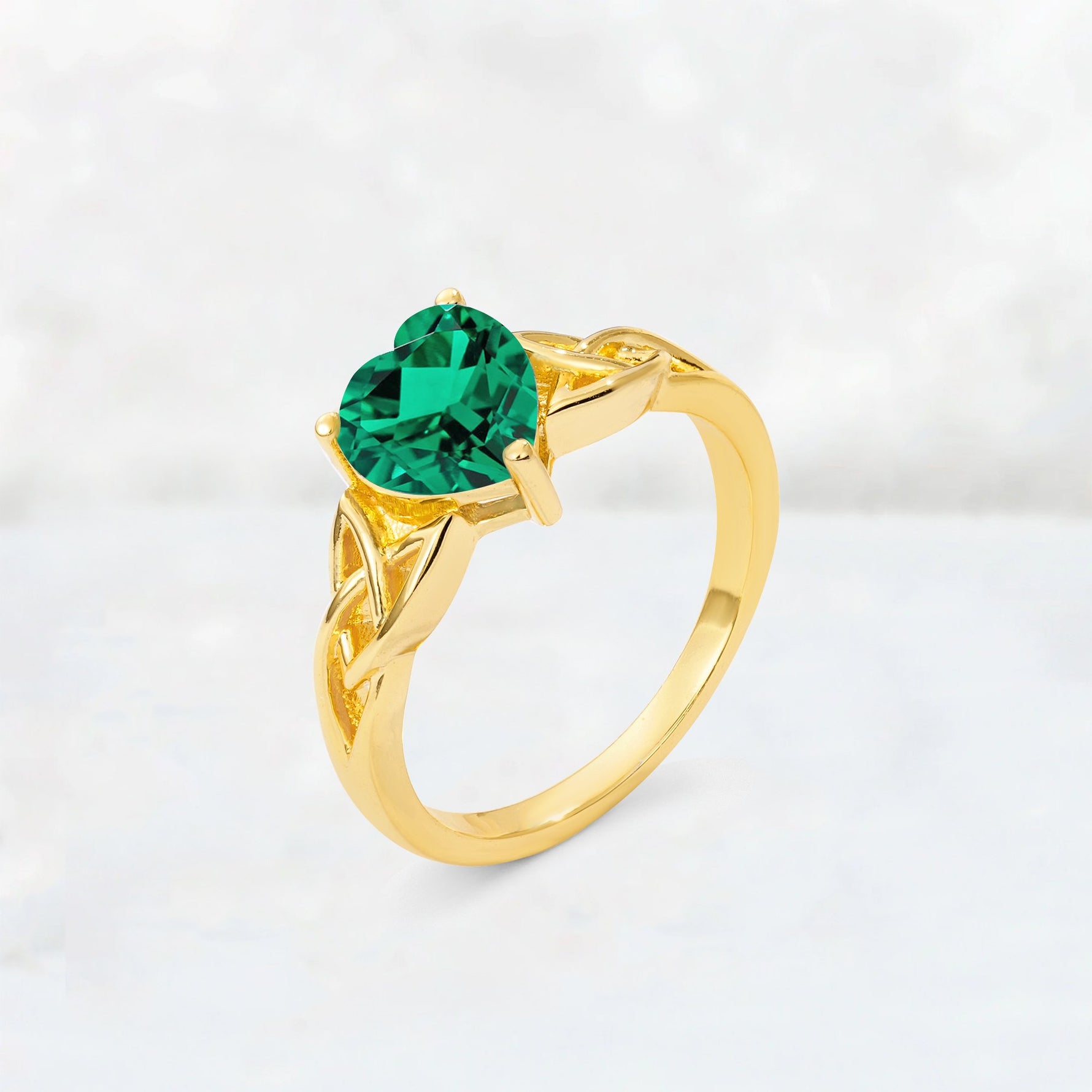 Heart Cut Emerald Celtic Knot Engagement Ring - Additional view