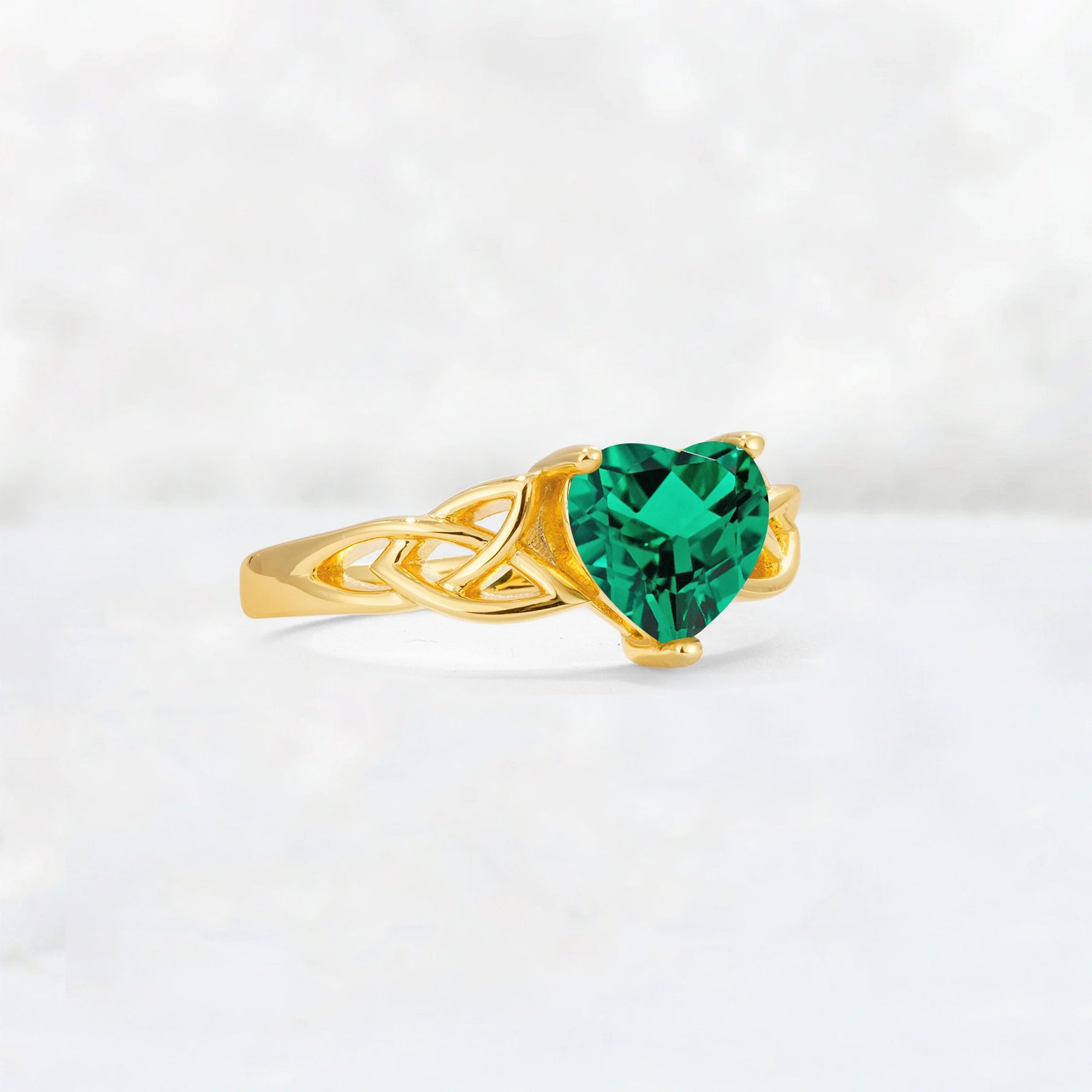Heart Cut Emerald Celtic Knot Engagement Ring - Additional view