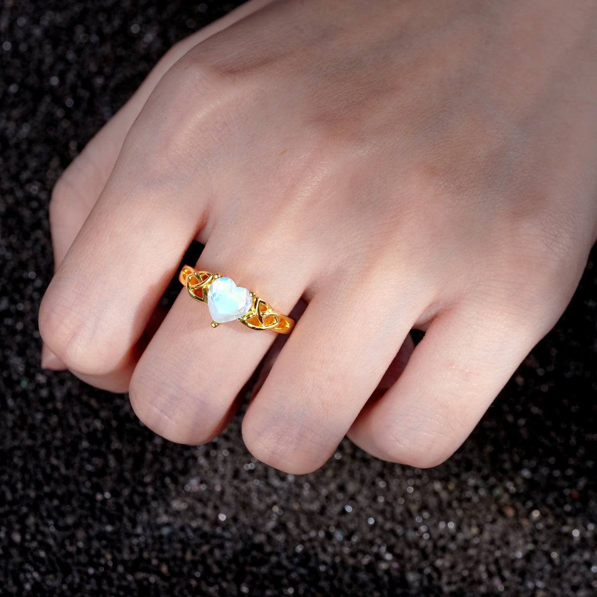 Heart Cut Moonstone Celtic Knot Engagement Ring