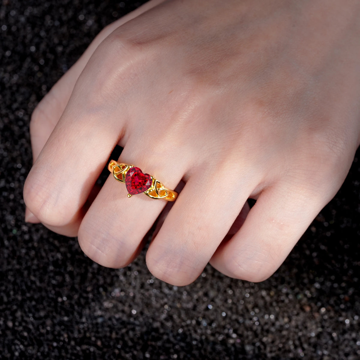 Heart Cut Ruby Celtic Knot Engagement Ring