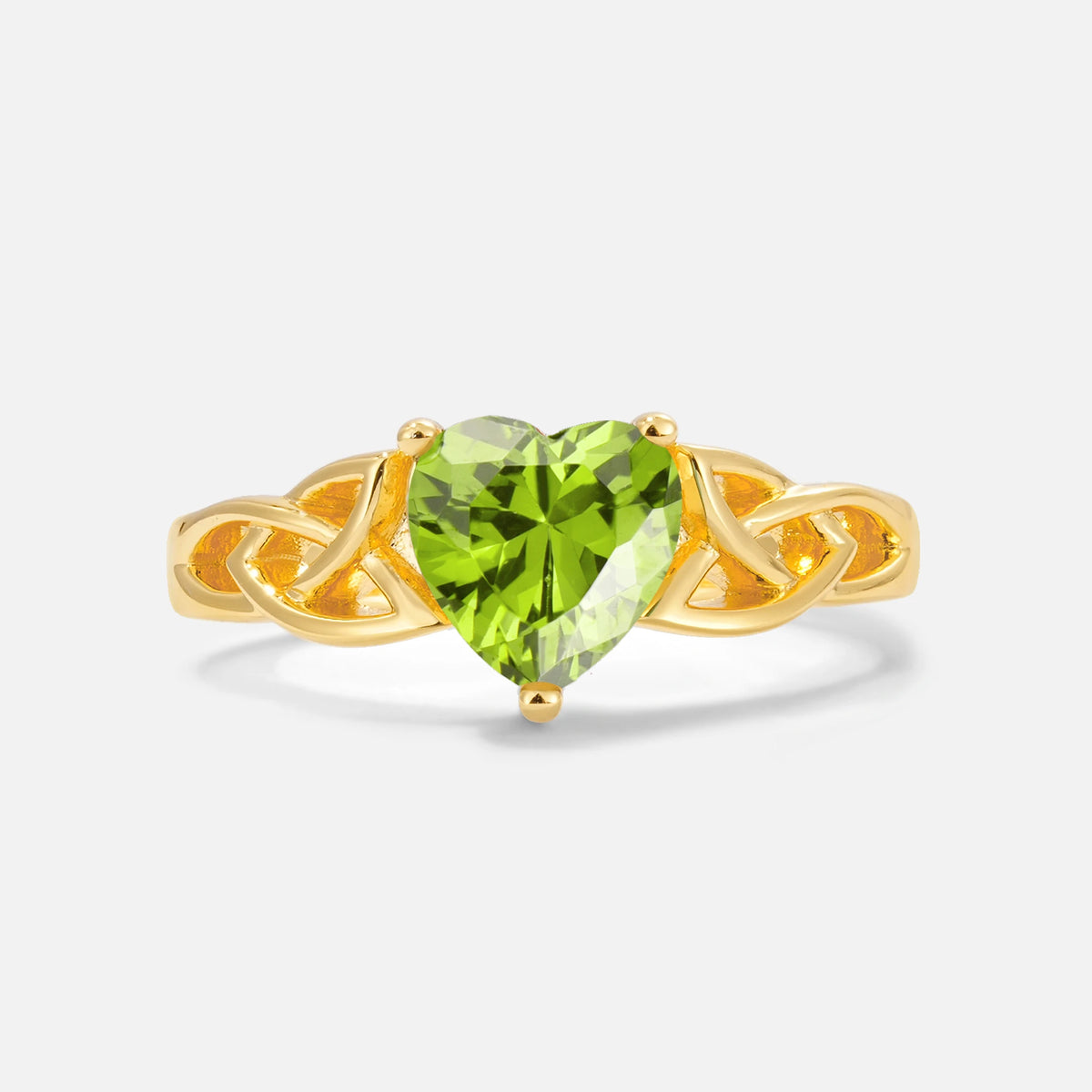 Heart Cut Peridot Celtic Knot Engagement Ring