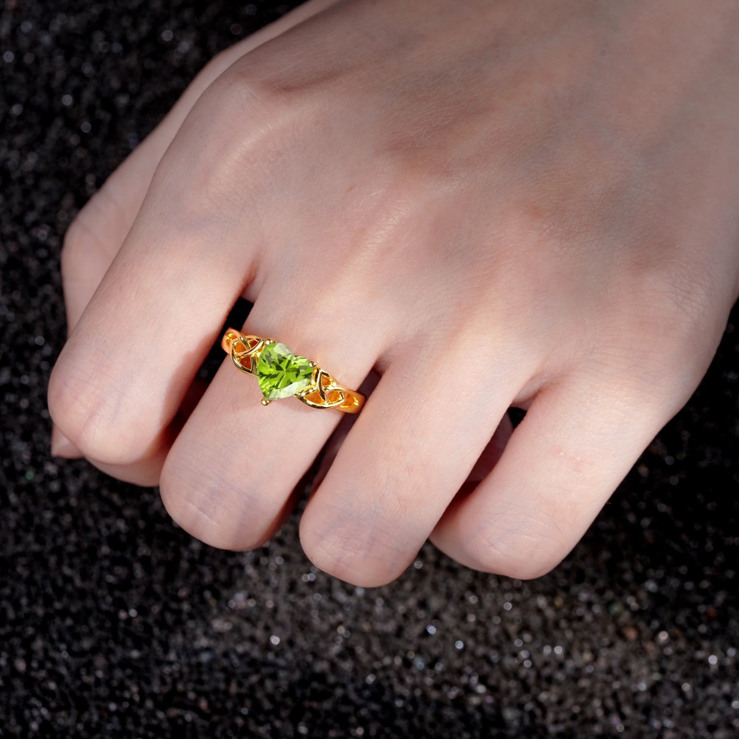 Heart Cut Peridot Celtic Knot Engagement Ring