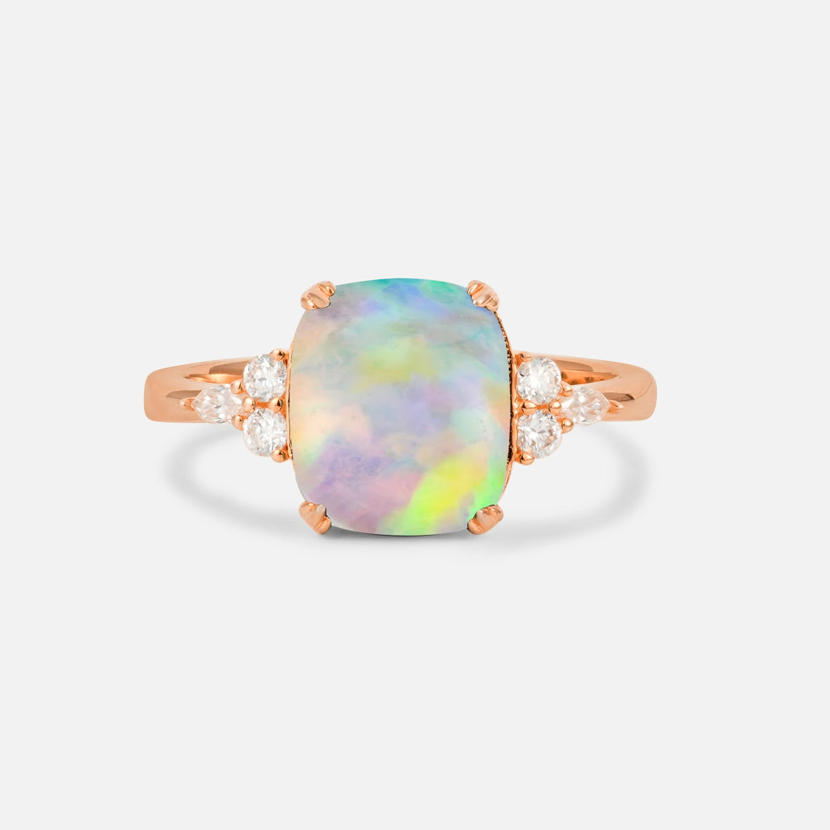 Cushion Cut Fire Opal Engagement Ring with Side Stones - Additional view