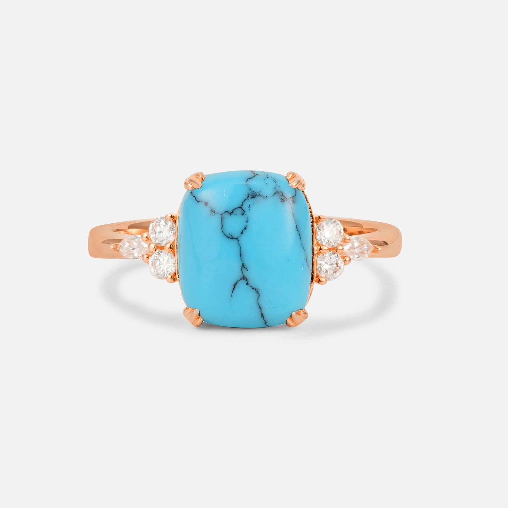 Cushion Cut Turquoise Engagement Ring with Side Stones - Additional view