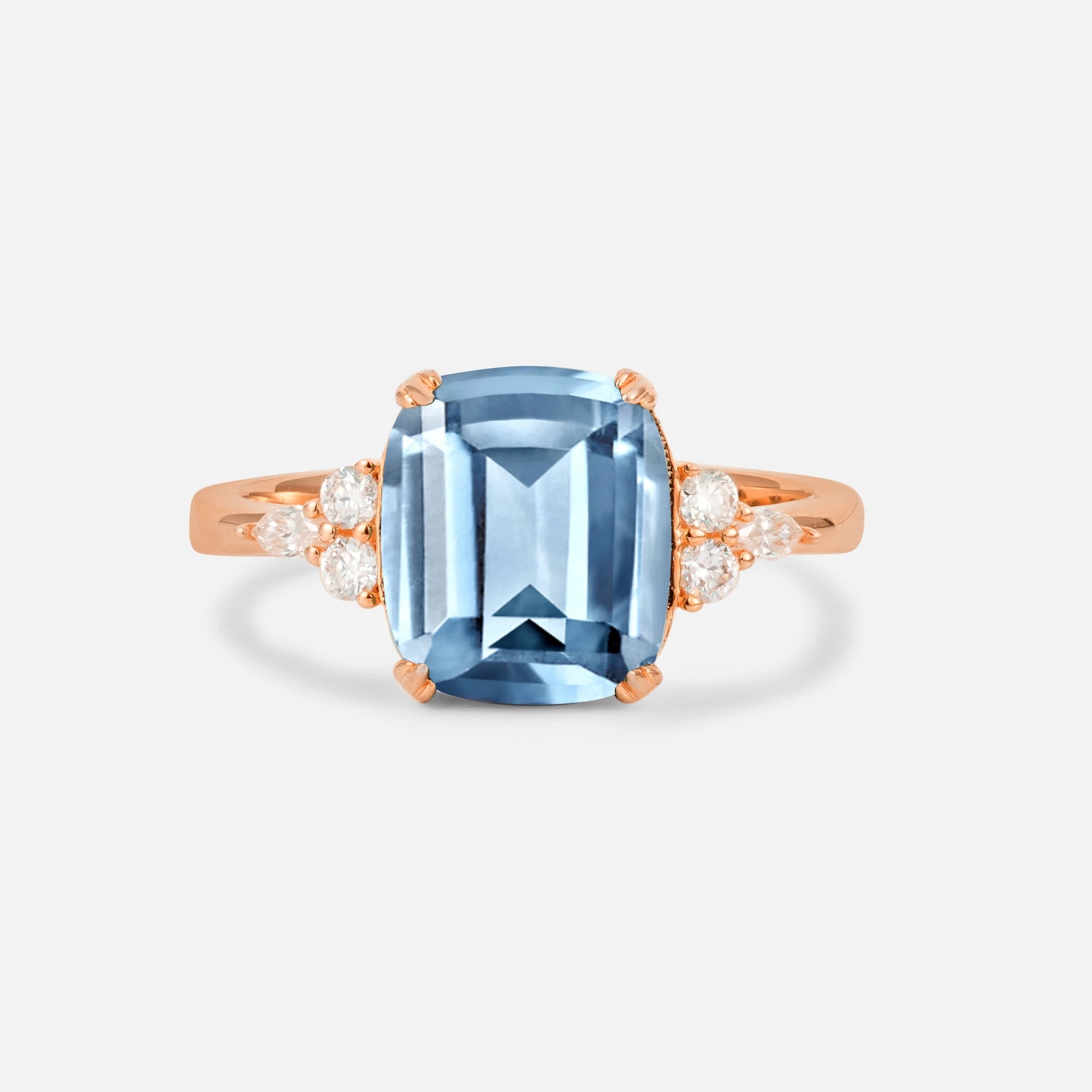 Cushion Cut Aquamarine Engagement Ring with Side Stones - Additional view