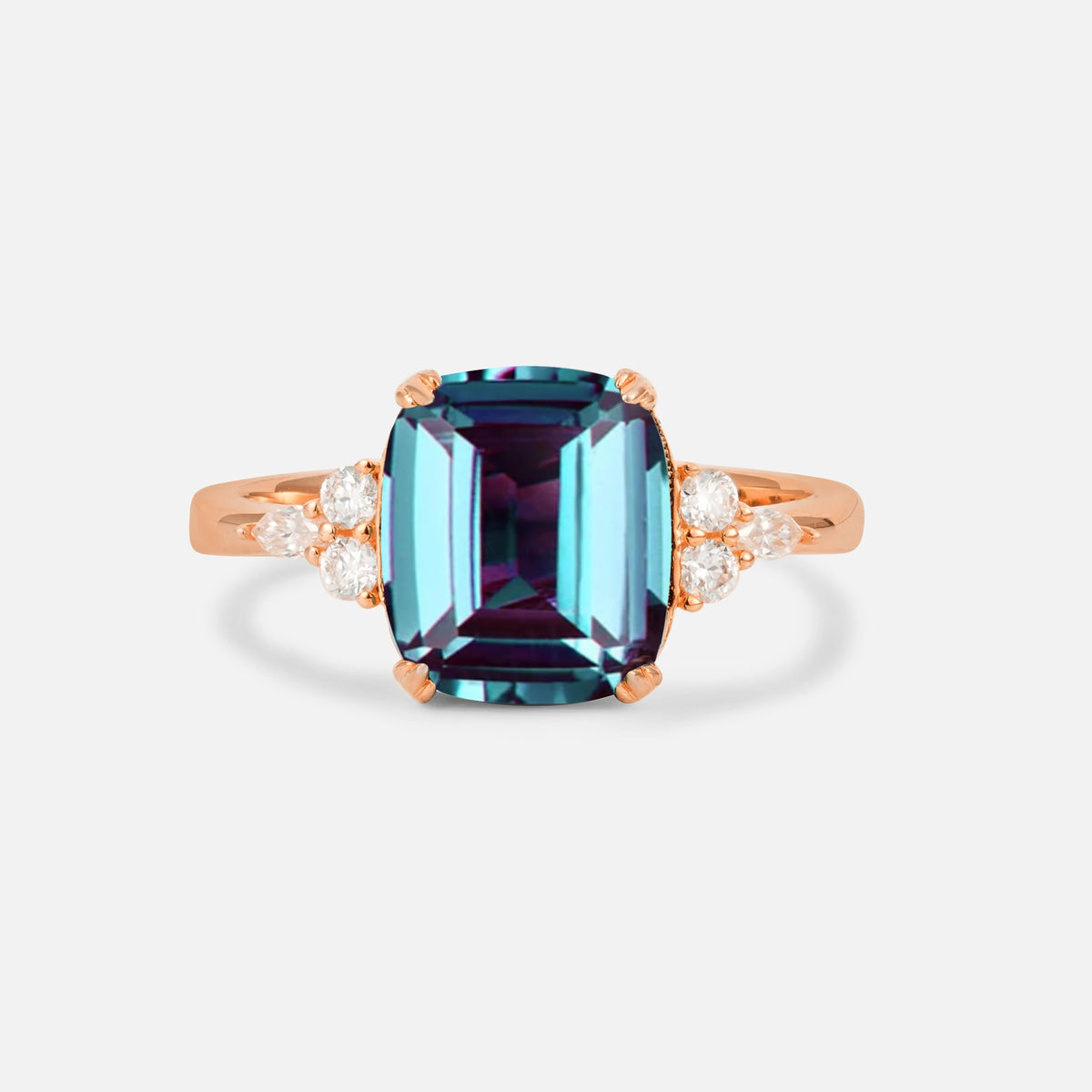 Cushion Cut Alexandrite Engagement Ring with Side Stones - Additional view