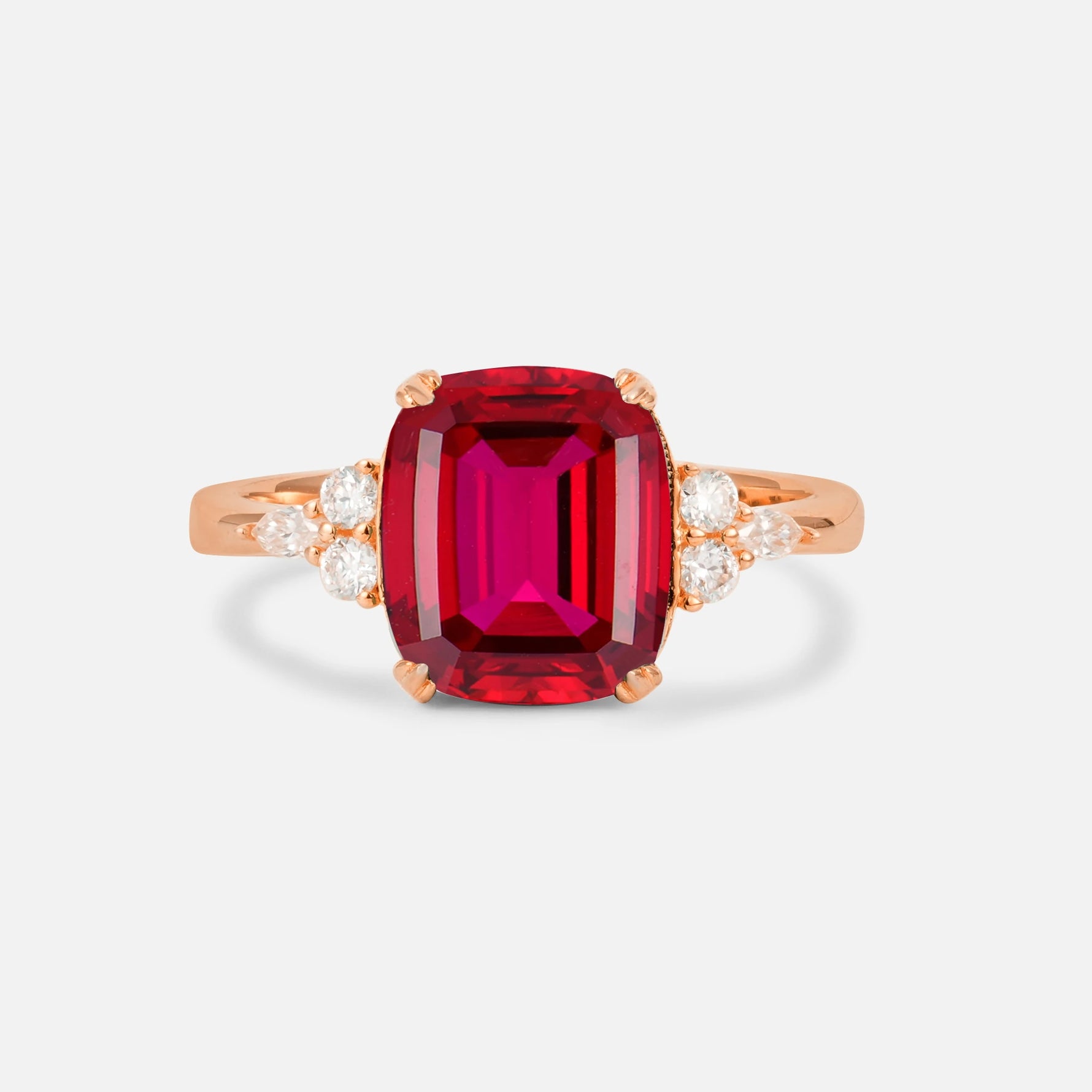 Cushion Cut Ruby Engagement Ring with Side Stones - Additional view