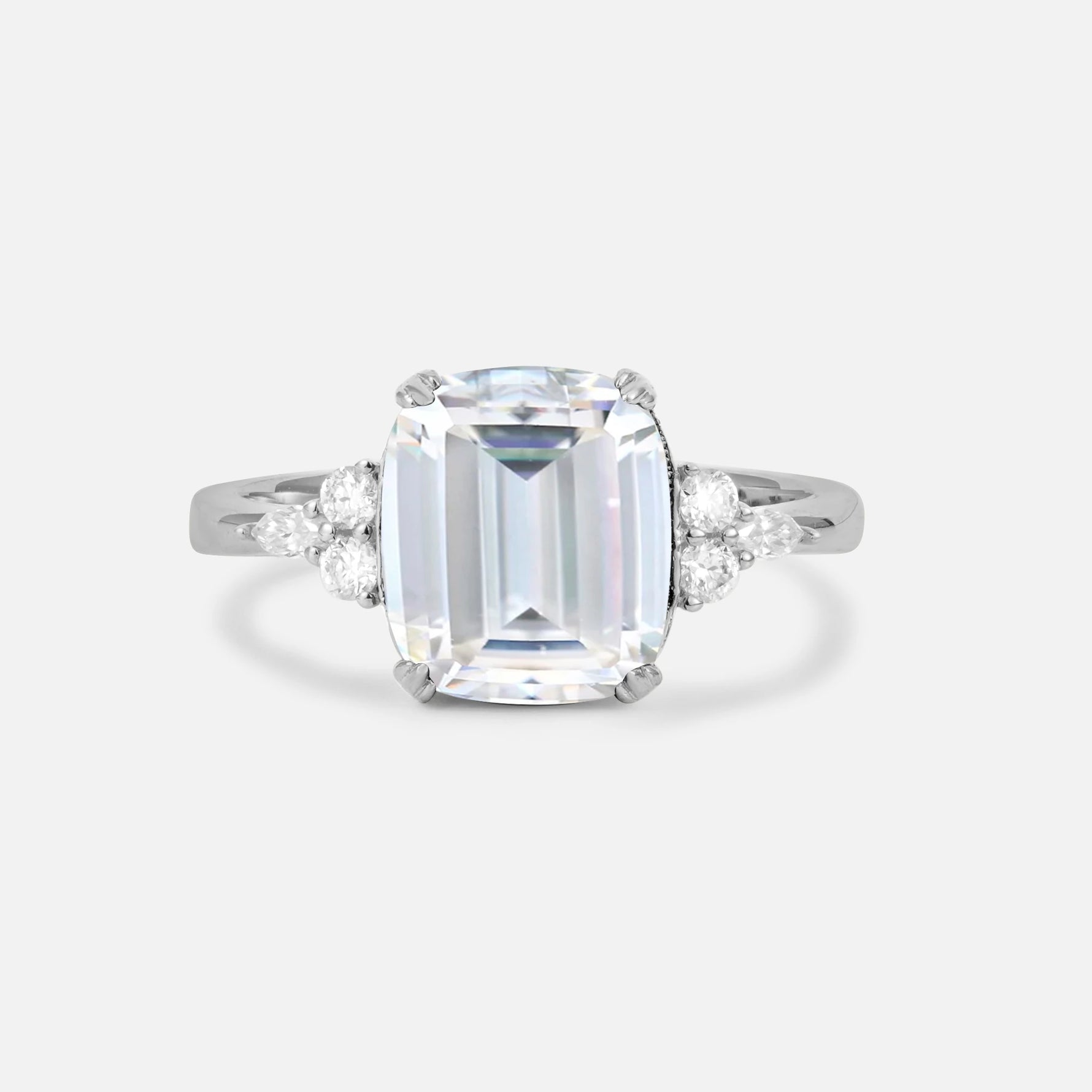 Cushion Cut Moissanite Engagement Ring with Side Stones - Additional view