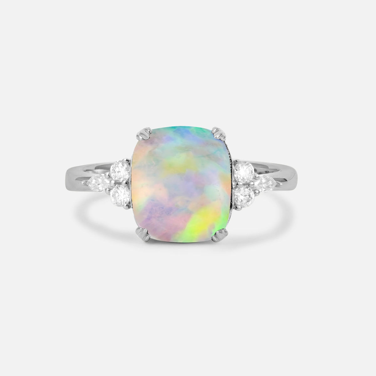 Cushion Cut Fire Opal Engagement Ring with Side Stones - Additional view