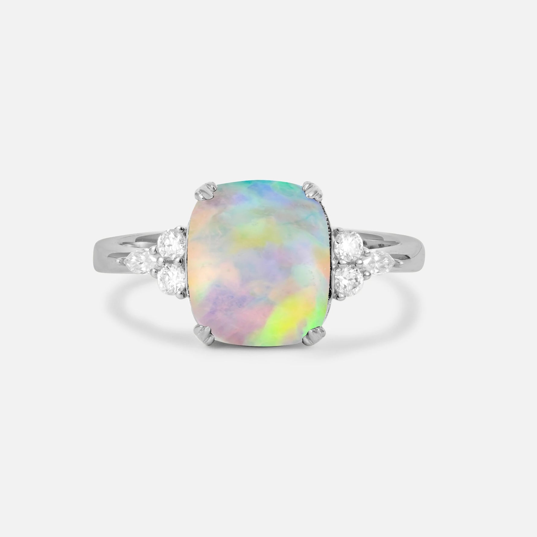 Cushion Cut Fire Opal Engagement Ring with Side Stones - Additional view