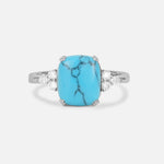 Cushion Cut Turquoise Engagement Ring with Side Stones - Additional view