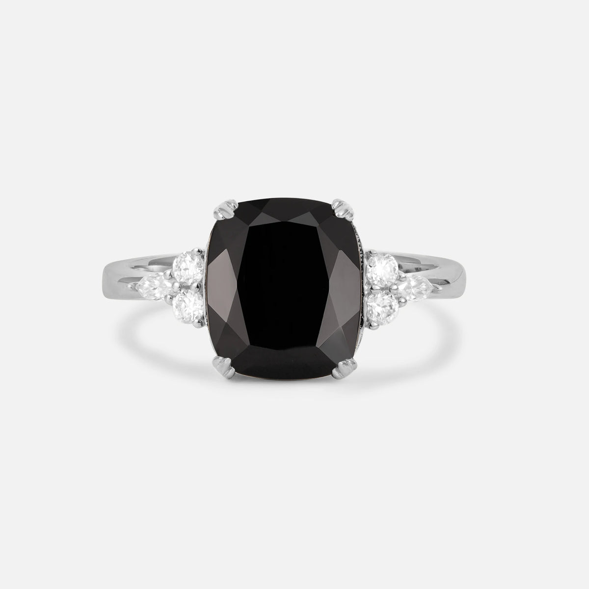Cushion Cut Black Onyx Engagement Ring with Side Stones - Additional view