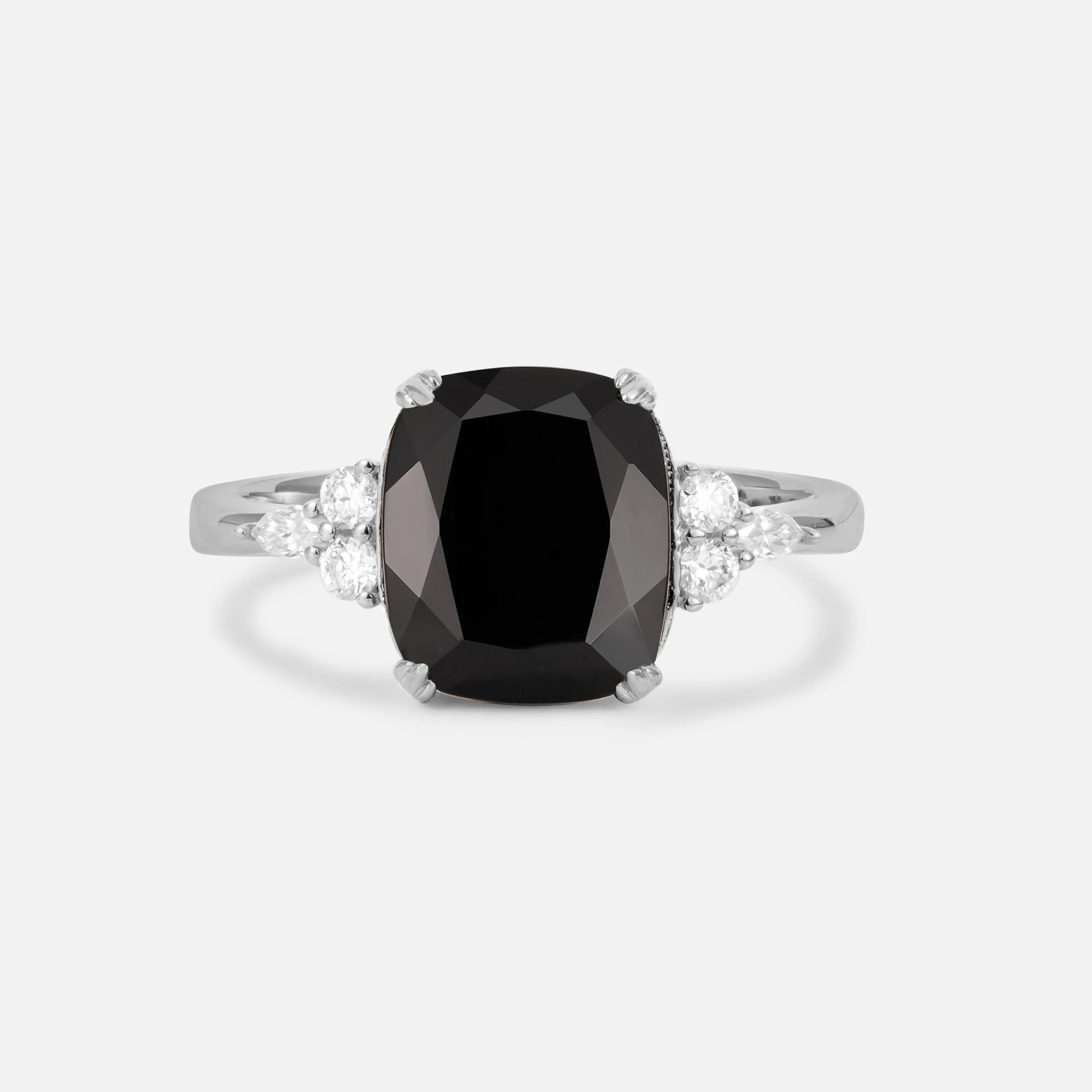 Cushion Cut Black Onyx Engagement Ring with Side Stones - Additional view