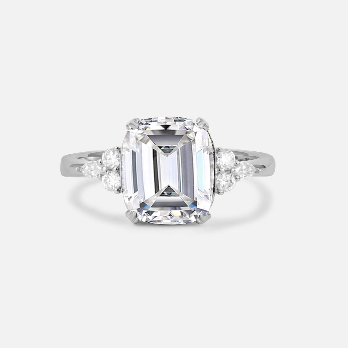 Cushion Cut Lab Diamond Engagement Ring with Side Stones - Additional view