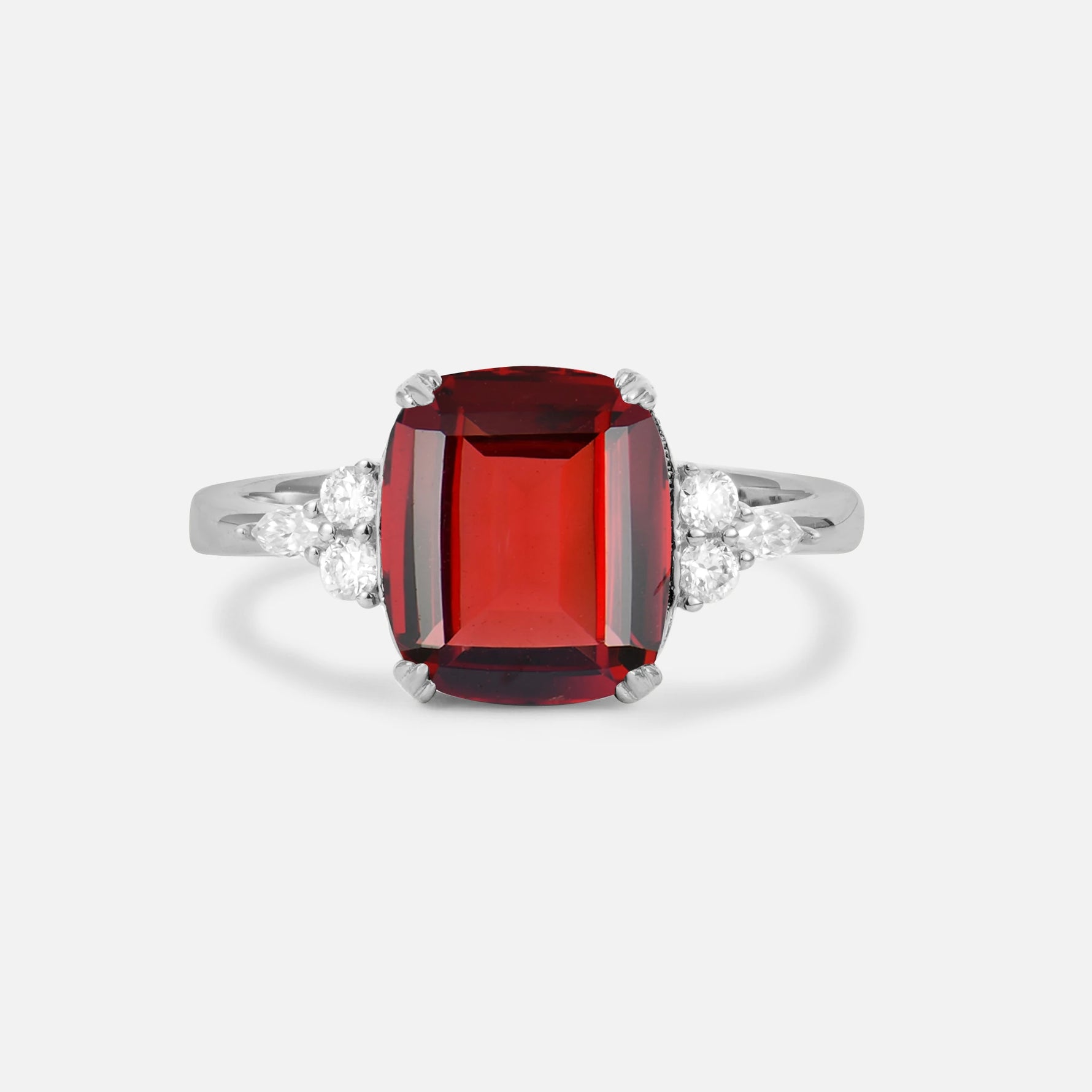 Cushion Cut Garnet Engagement Ring with Side Stones - Additional view