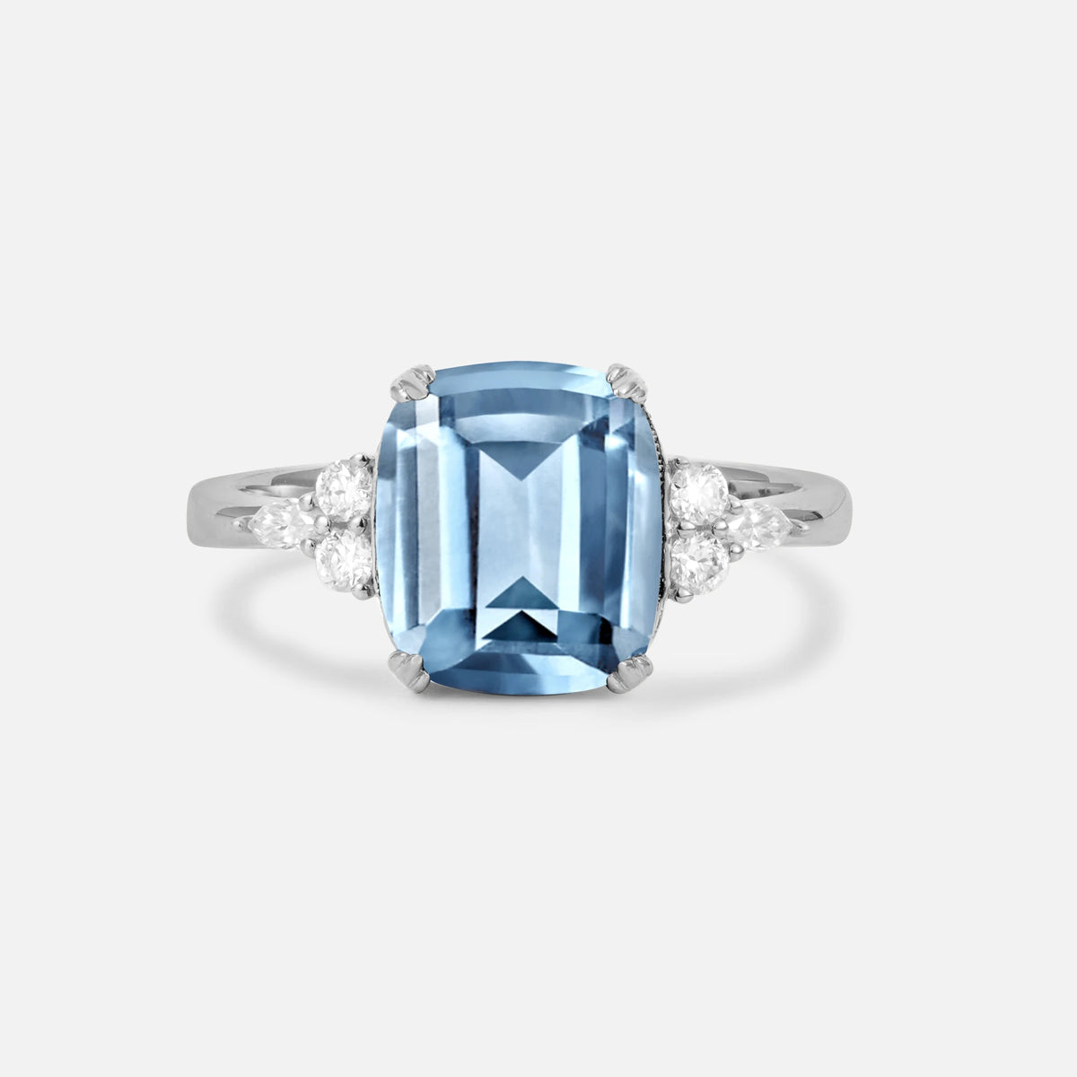 Cushion Cut Aquamarine Engagement Ring with Side Stones - Additional view