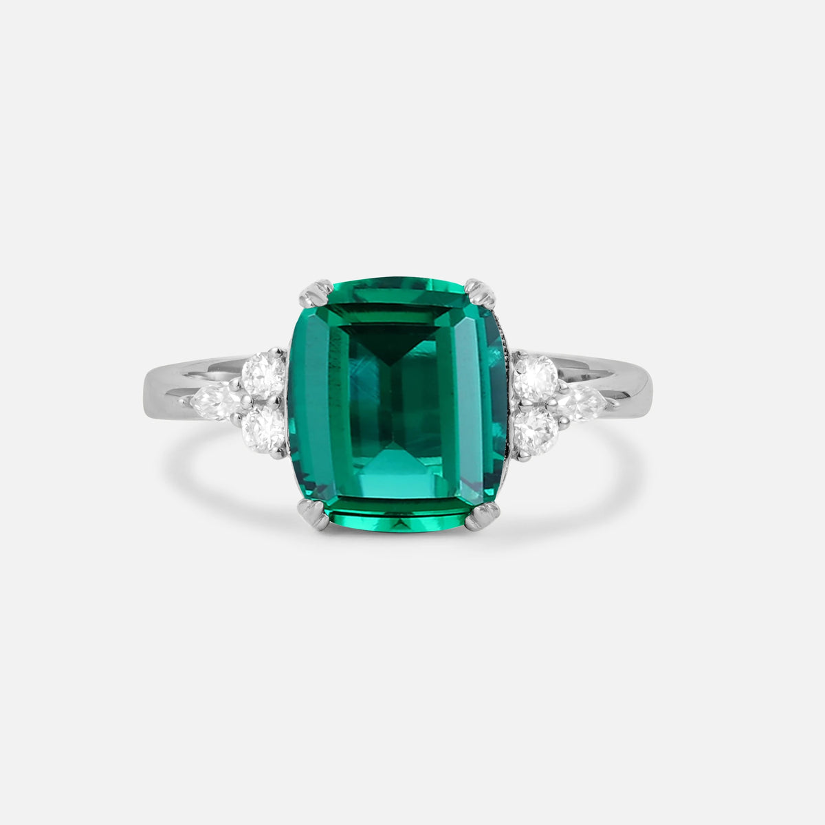 Cushion Cut Emerald Engagement Ring with Side Stones - Additional view