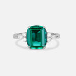 Cushion Cut Emerald Engagement Ring with Side Stones - Additional view