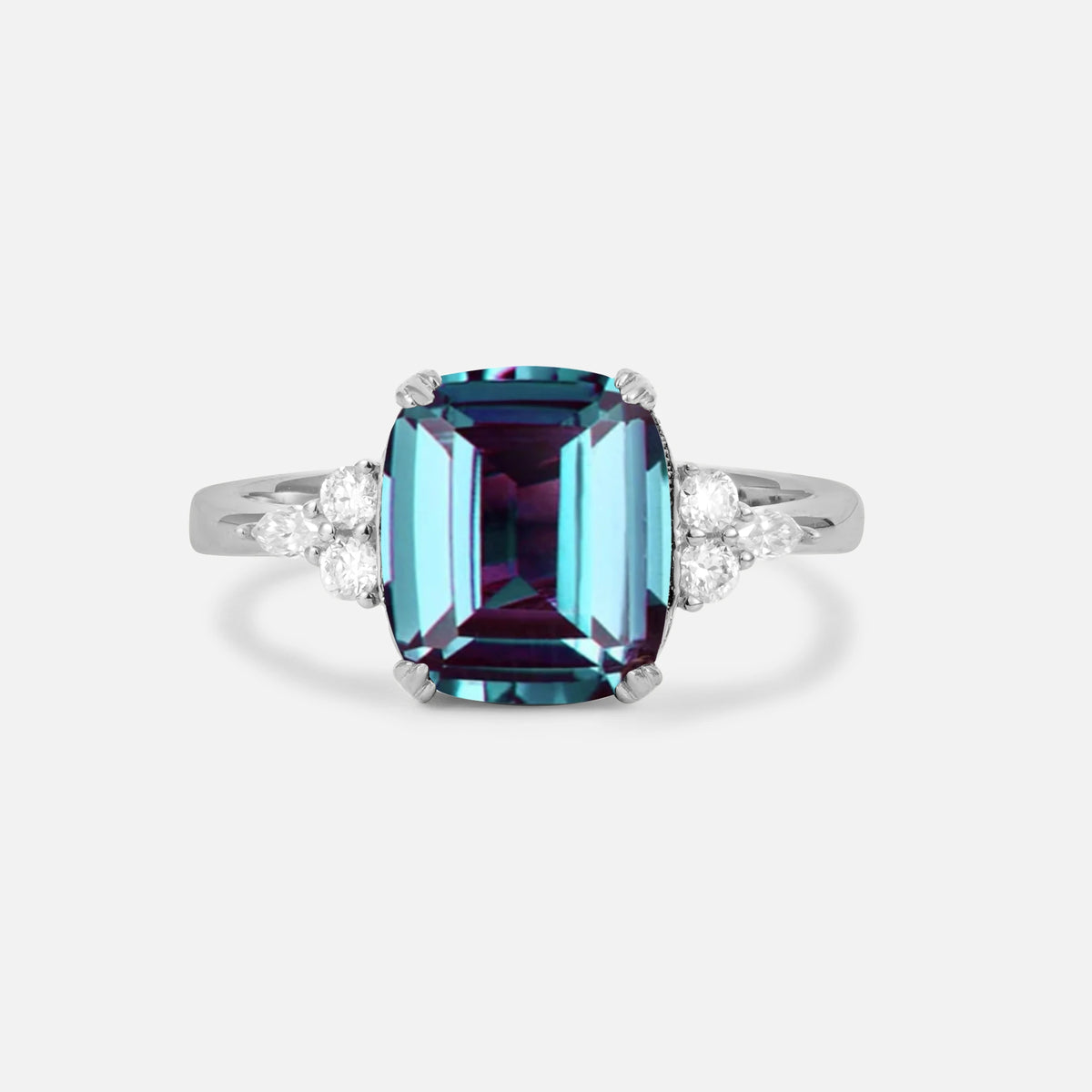 Cushion Cut Alexandrite Engagement Ring with Side Stones - Additional view