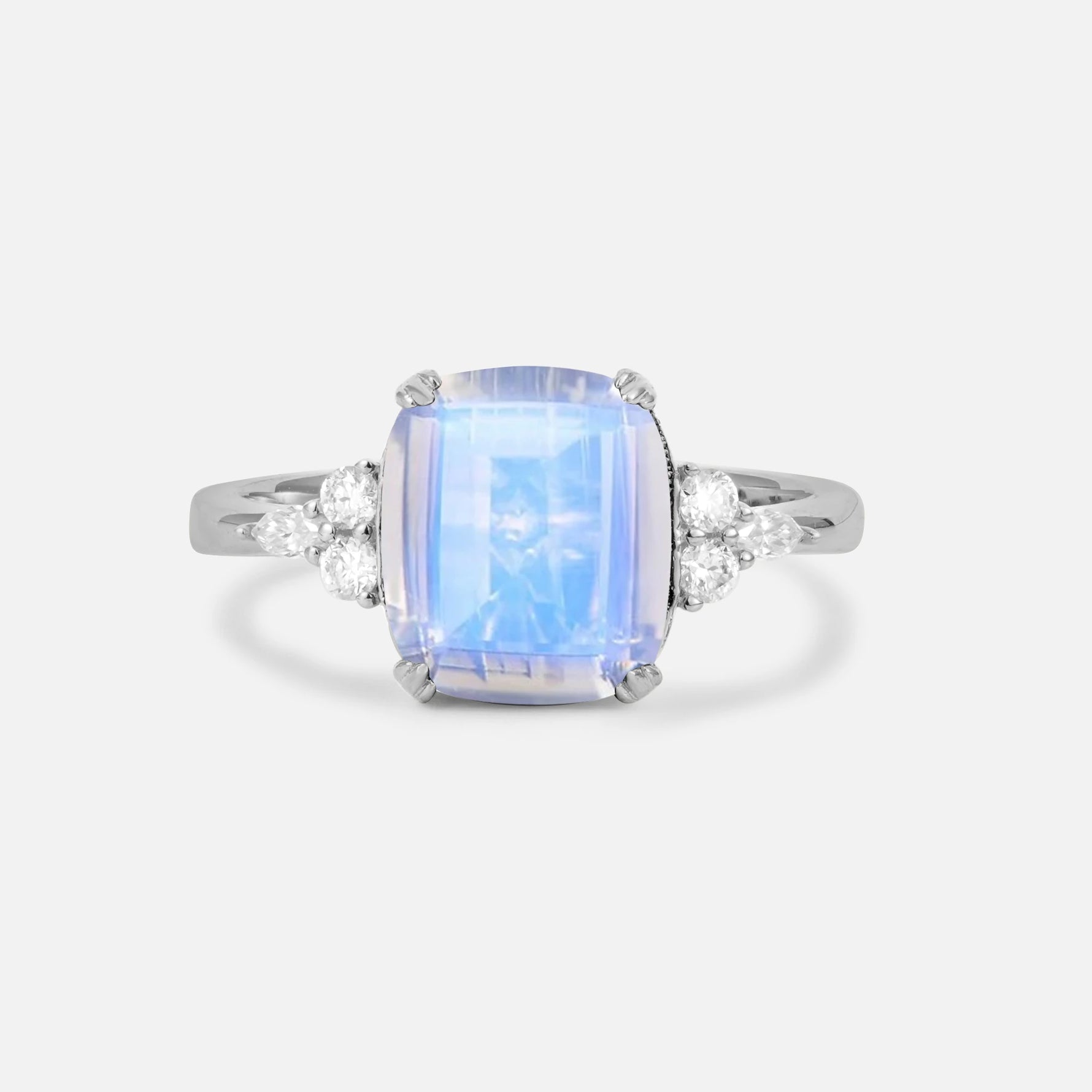 Cushion Cut Moonstone Engagement Ring with Side Stones - Additional view