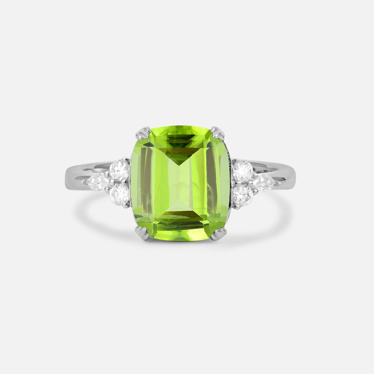 Cushion Cut Peridot Engagement Ring with Side Stones - Additional view