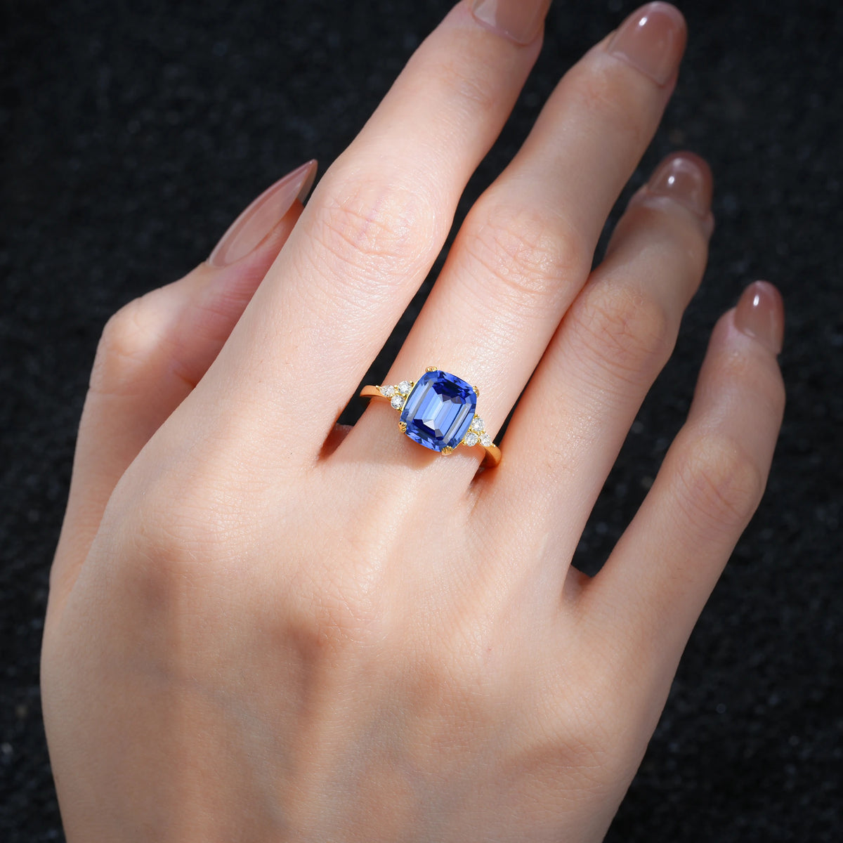 Cushion Cut Sapphire Engagement Ring with Side Stones - Additional view