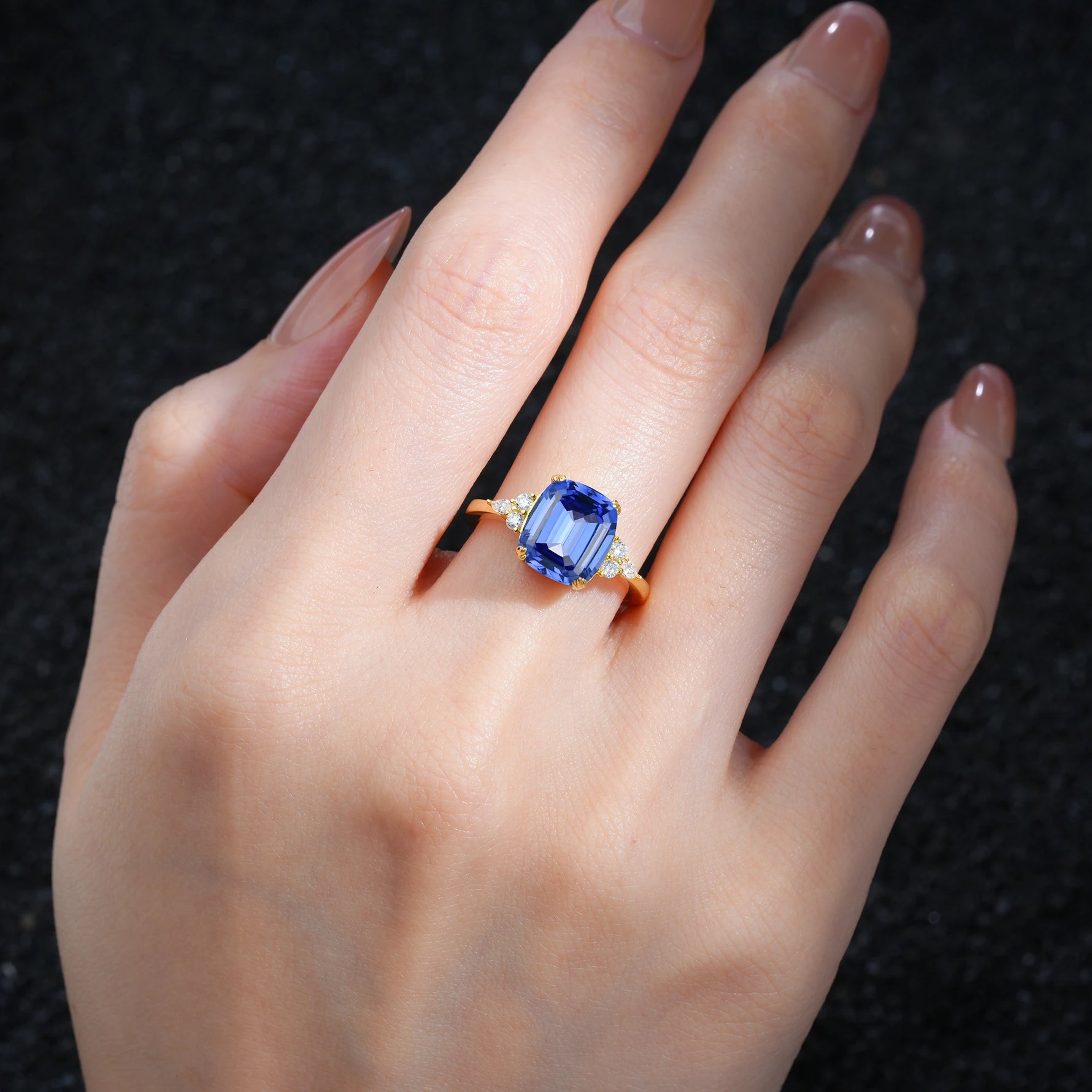 Cushion Cut Sapphire Engagement Ring with Side Stones - Additional view