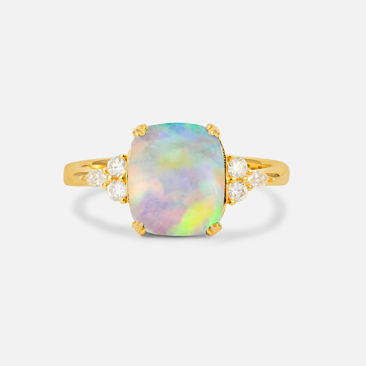 Cushion Cut Fire Opal Engagement Ring with Side Stones - Additional view