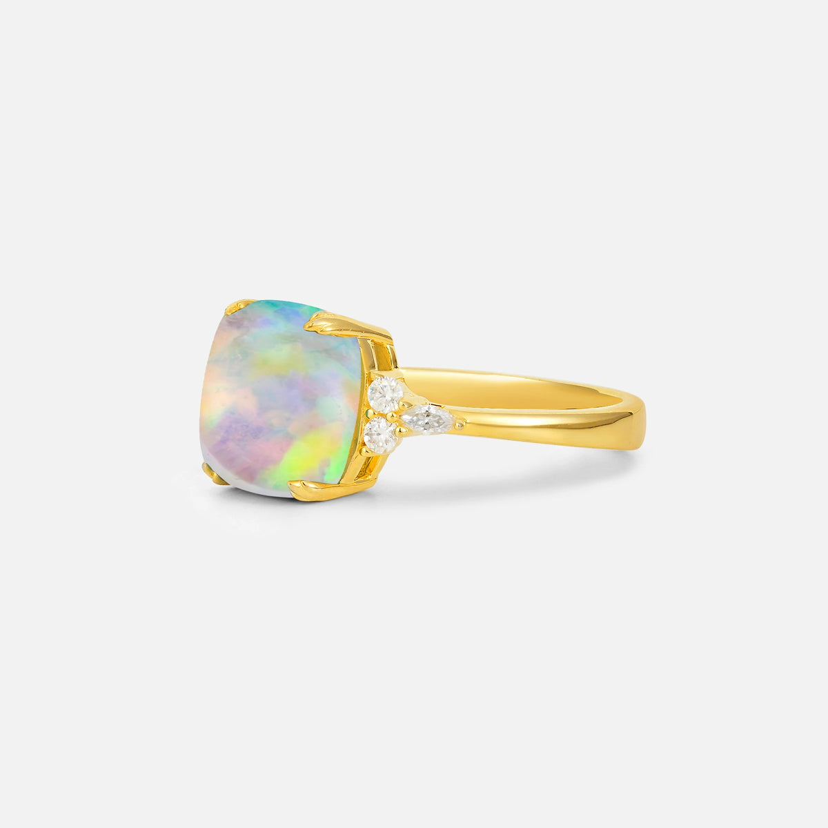 Cushion Cut Fire Opal Engagement Ring with Side Stones - Additional view