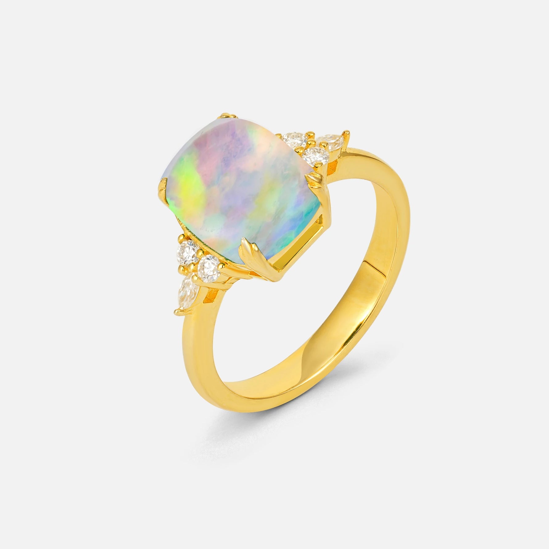 Cushion Cut Fire Opal Engagement Ring with Side Stones - Additional view
