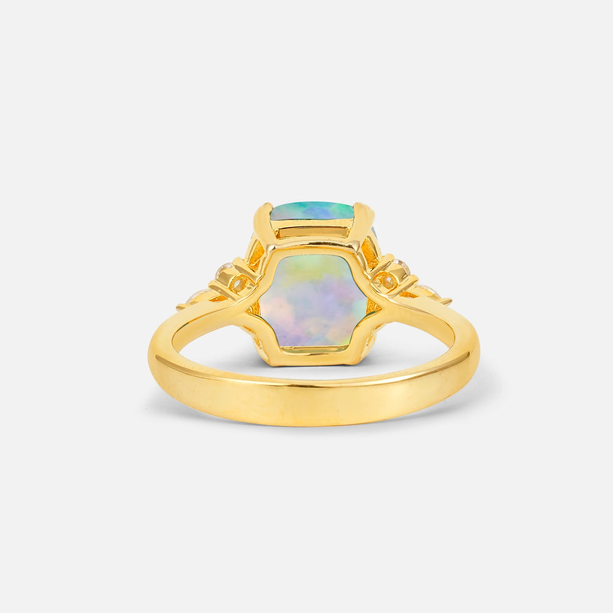 Cushion Cut Fire Opal Engagement Ring with Side Stones - Additional view