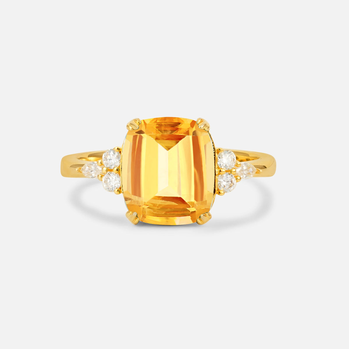 Cushion Cut Citrine Engagement Ring with Side Stones - Additional view