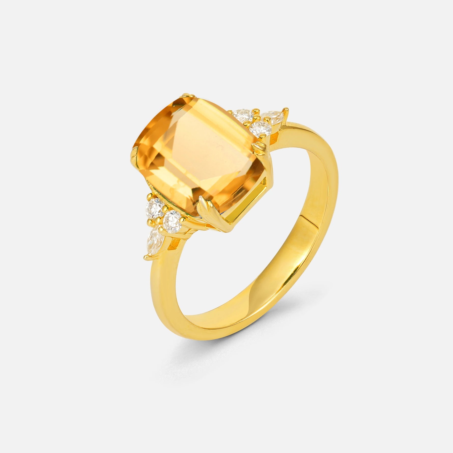 Cushion Cut Citrine Engagement Ring with Side Stones - Additional view