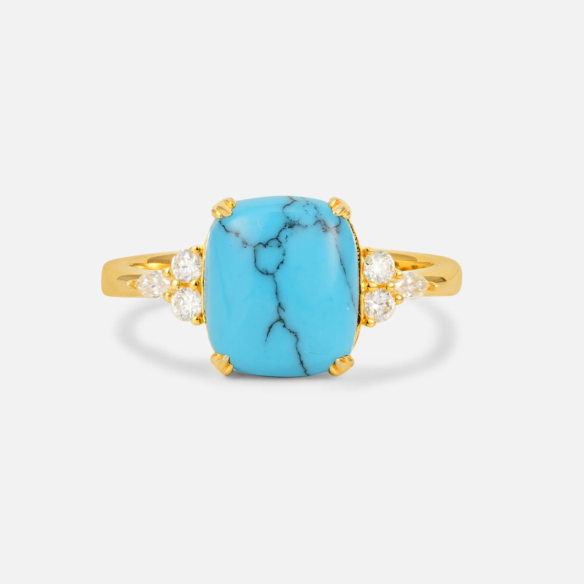 Cushion Cut Turquoise Engagement Ring with Side Stones - Additional view
