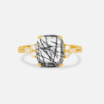 Cushion Cut Black Rutilated Quartz Engagement Ring with Side Stones - Additional view