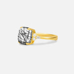 Cushion Cut Black Rutilated Quartz Engagement Ring with Side Stones - Additional view