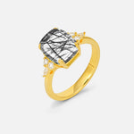 Cushion Cut Black Rutilated Quartz Engagement Ring with Side Stones - Additional view