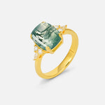 Cushion Cut Moss Agate Engagement Ring with Side Stones - Additional view