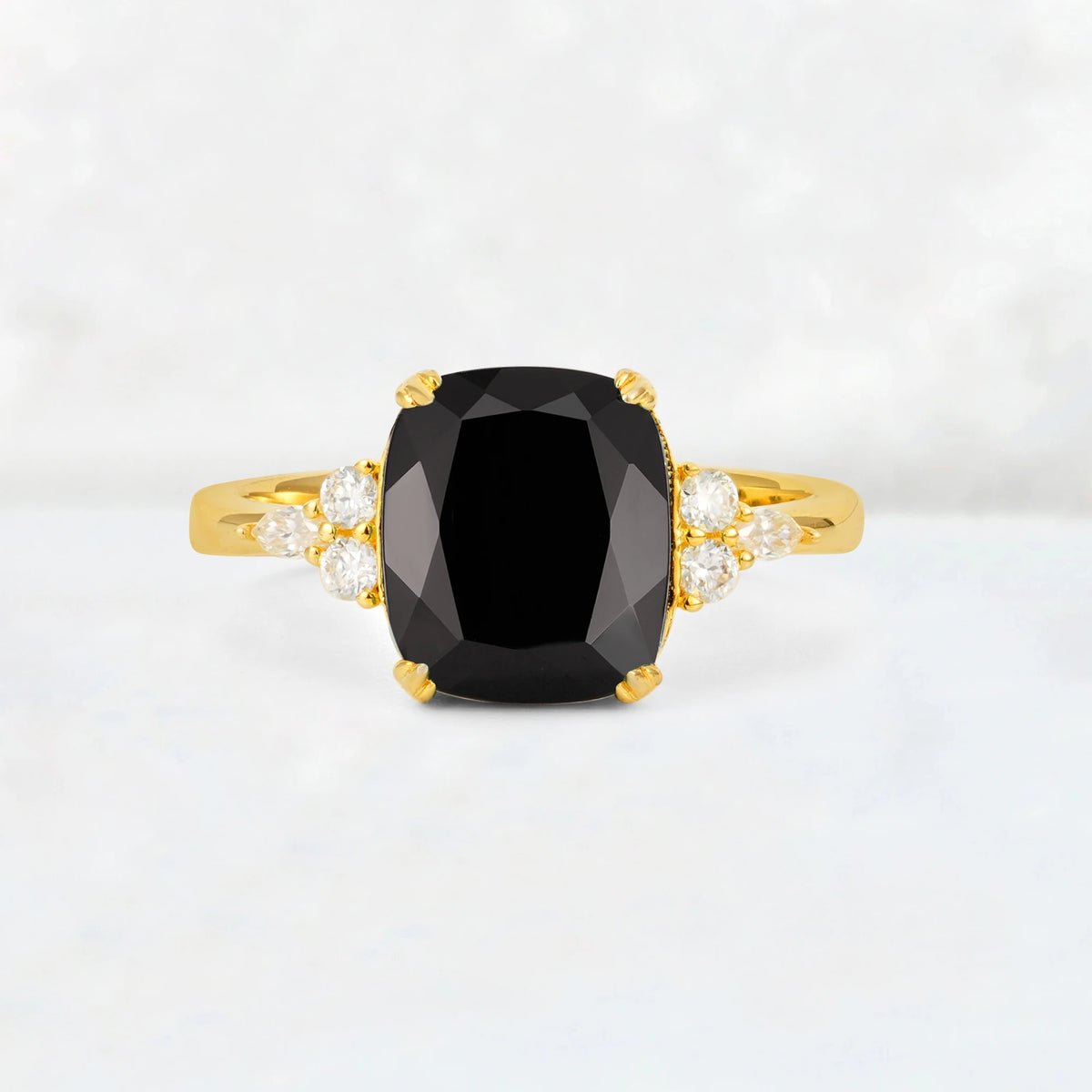 Cushion Cut Black Onyx Engagement Ring with Side Stones - Additional view
