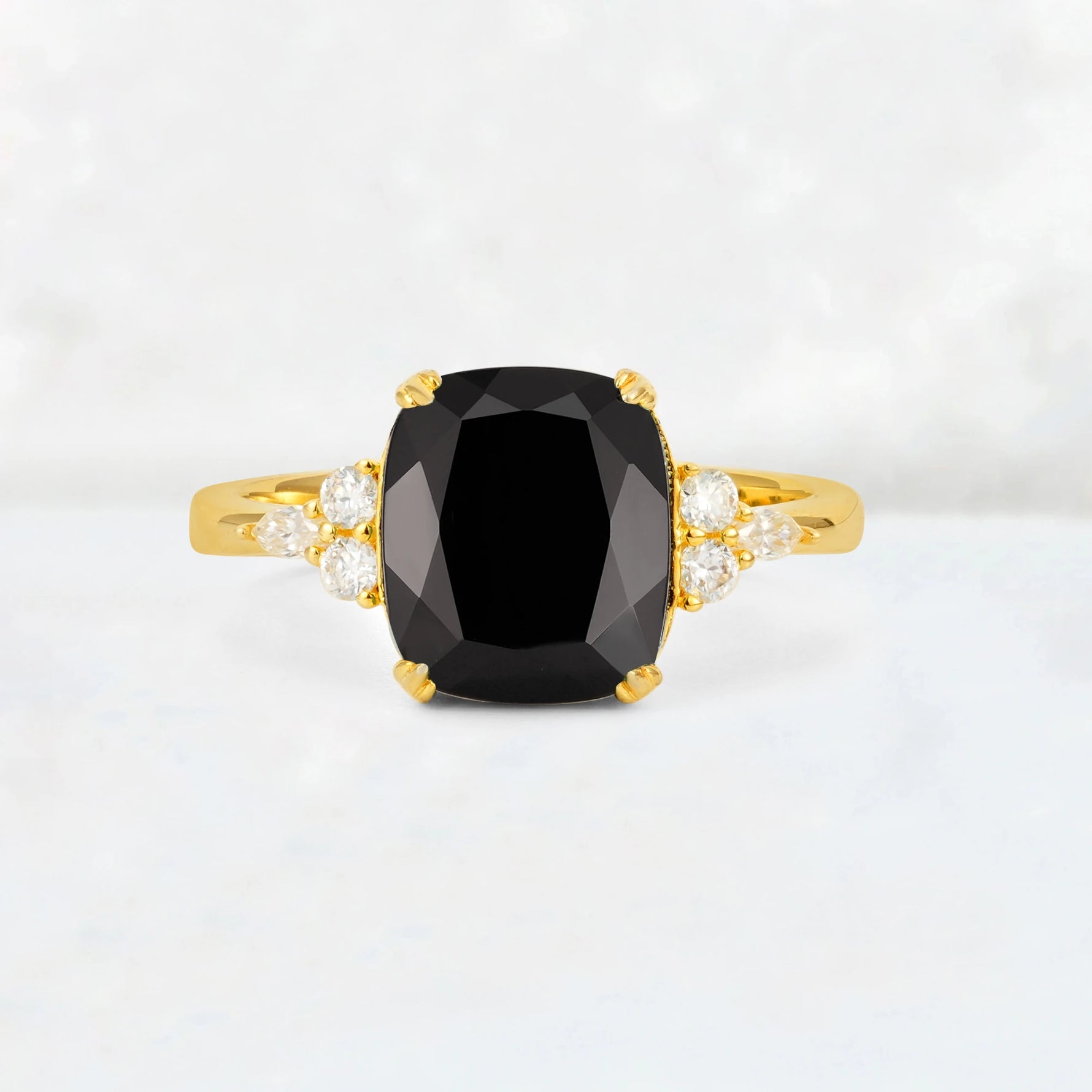 Cushion Cut Black Onyx Engagement Ring with Side Stones - Additional view