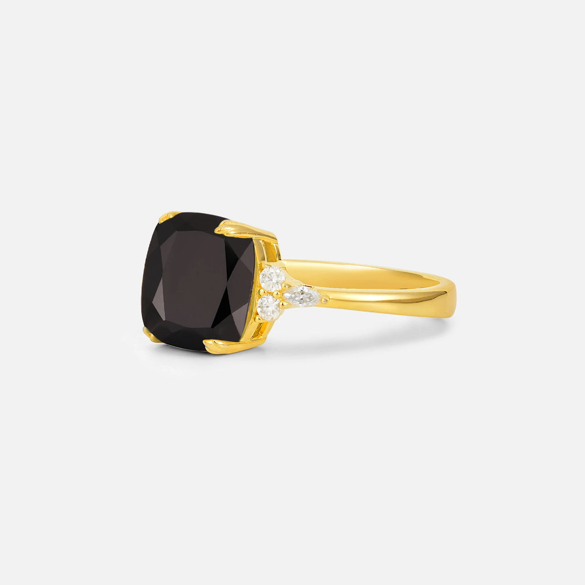 Cushion Cut Black Onyx Engagement Ring with Side Stones - Additional view