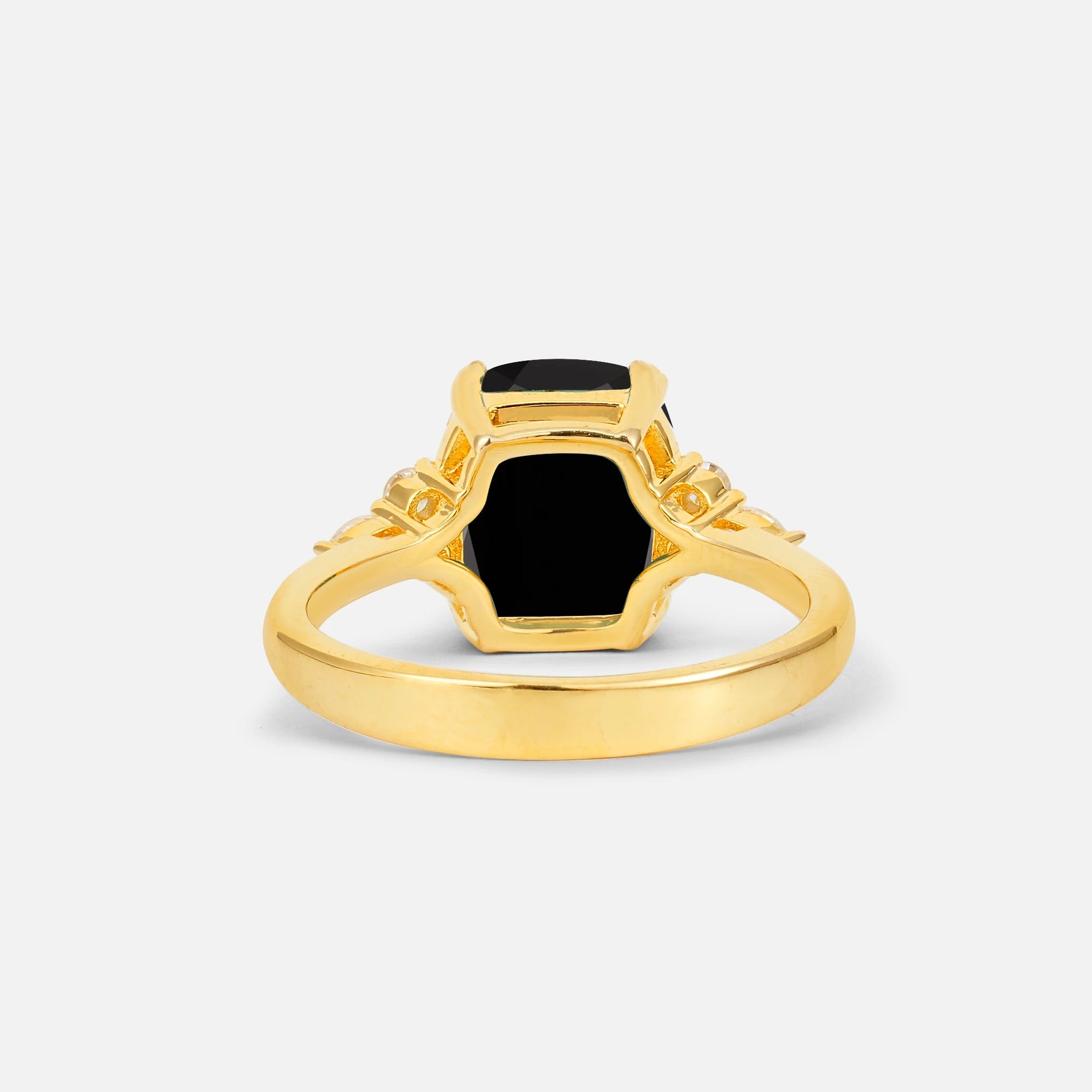 Cushion Cut Black Onyx Engagement Ring with Side Stones - Additional view