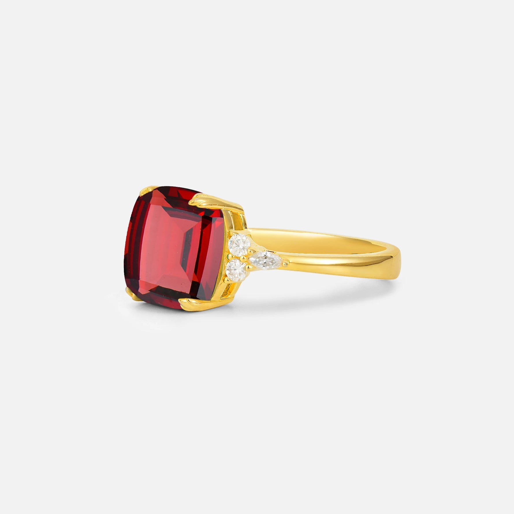 Cushion Cut Garnet Engagement Ring with Side Stones - Additional view