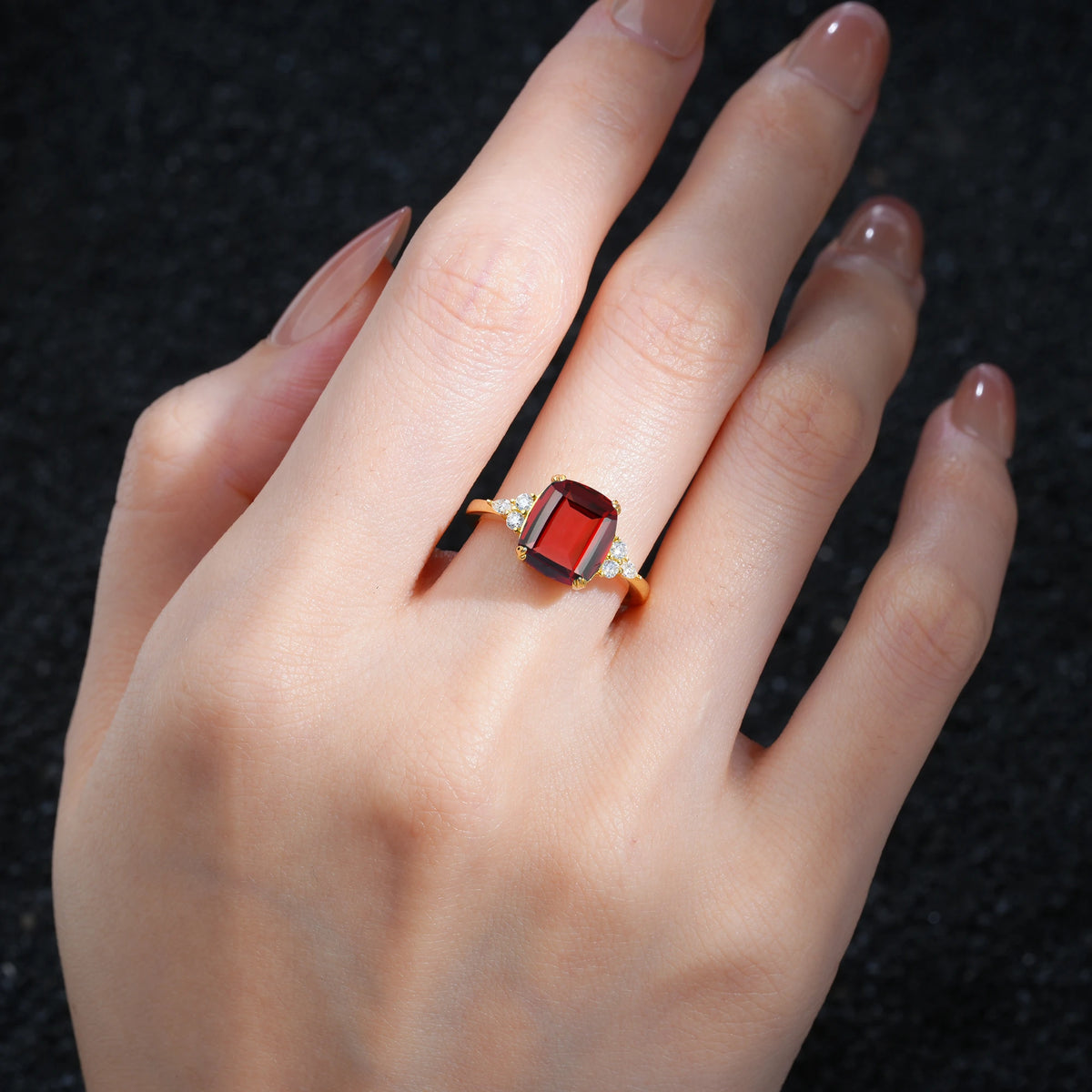 Cushion Cut Garnet Engagement Ring with Side Stones - Additional view
