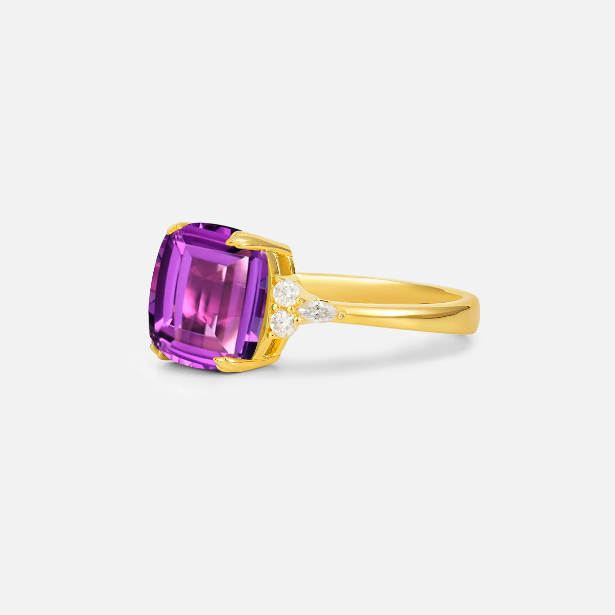 Cushion Cut Amethyst Engagement Ring with Side Stones - Additional view