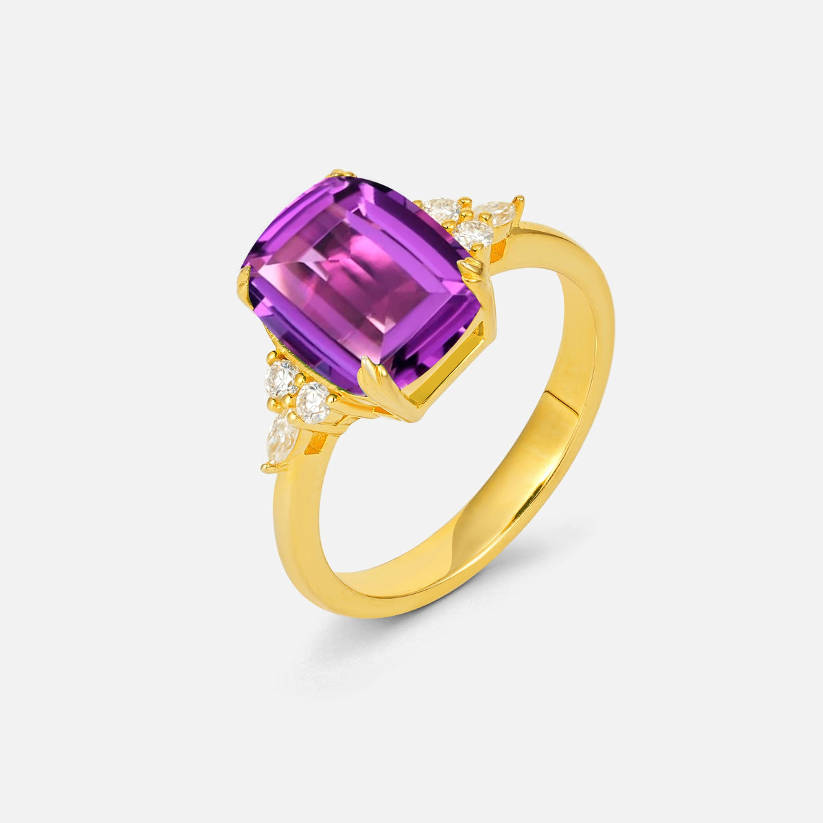 Cushion Cut Amethyst Engagement Ring with Side Stones - Additional view