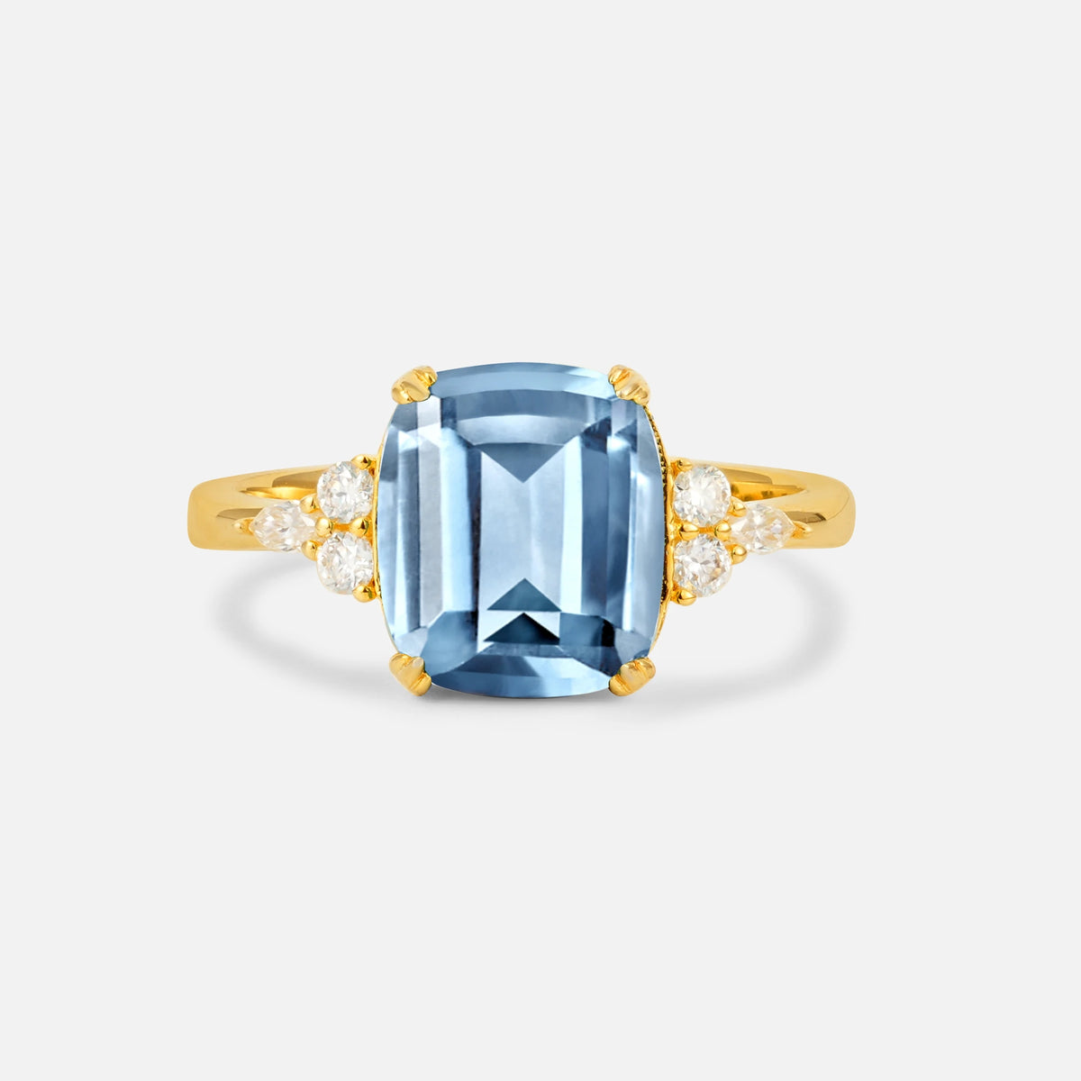 Cushion Cut Aquamarine Engagement Ring with Side Stones - Additional view