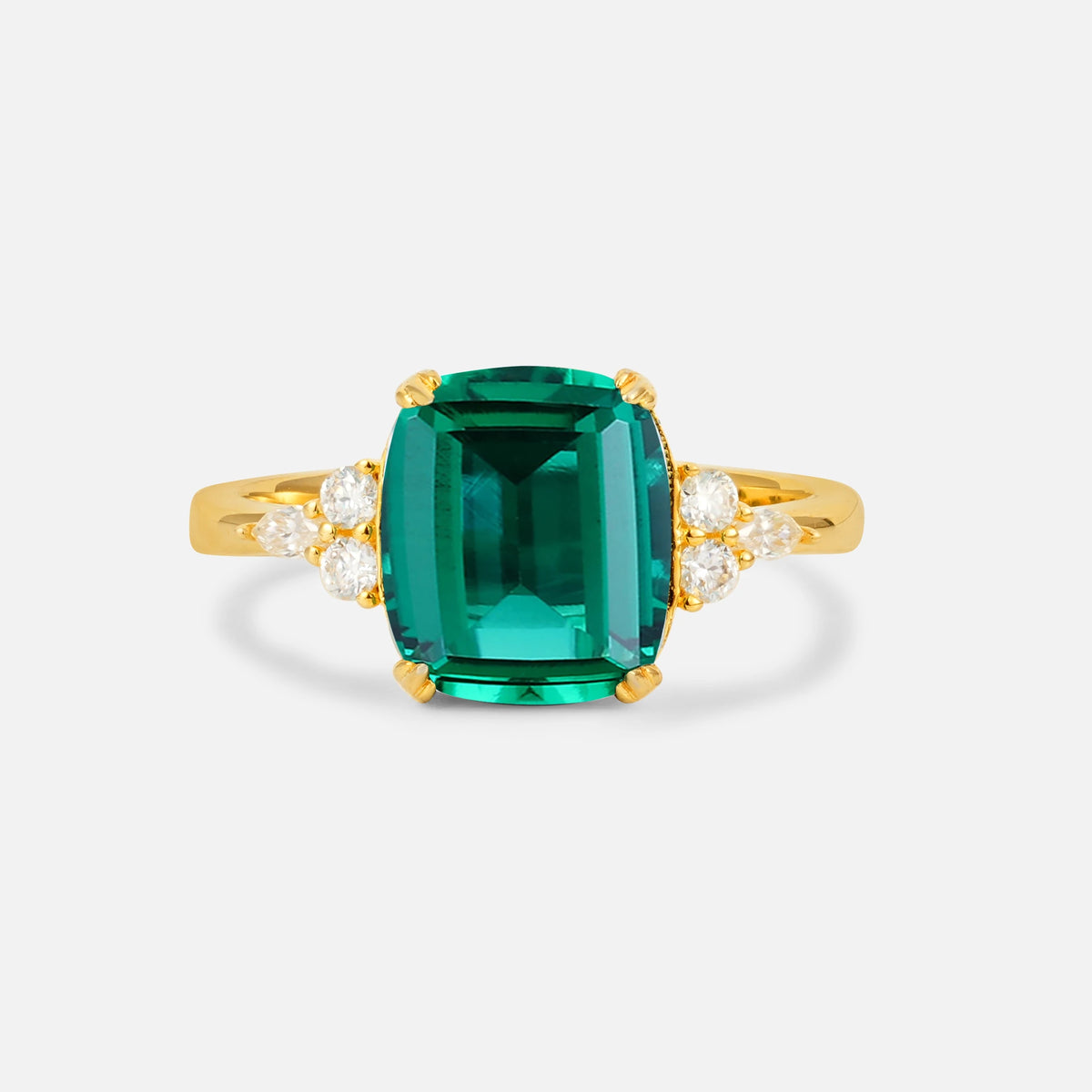 Cushion Cut Emerald Engagement Ring with Side Stones - Additional view